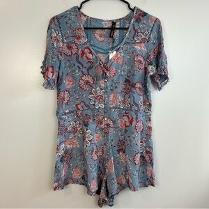 NWT Gypsy 05 Floral Short Sleeve Blue & Red Lightweight Arya Romper Size Small